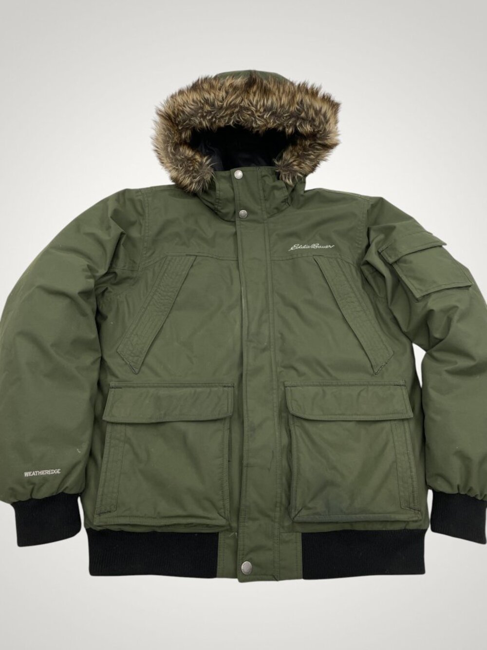 Eddie Bauer WeatherEdge Goose Down Bomber Flight Military Green Jacket Men's M